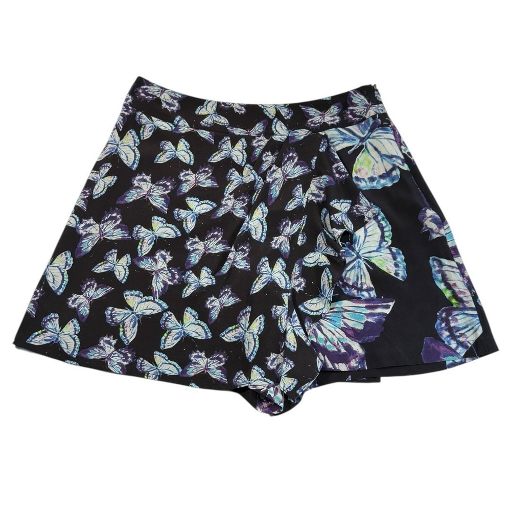 Nanette Lepore Womens Butterfly‎ Print Skirt Shorts Size 2 Black Blue Green